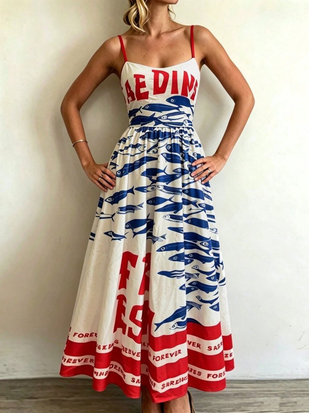 multicolor Casual Women's Vacation Colorblock Fish Print maxi Dress - Picture 2 of 3